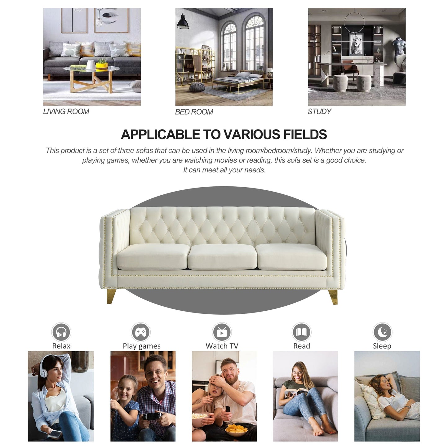 Modern Sofa With Button Tufting, Upholstered Couch For Living Room