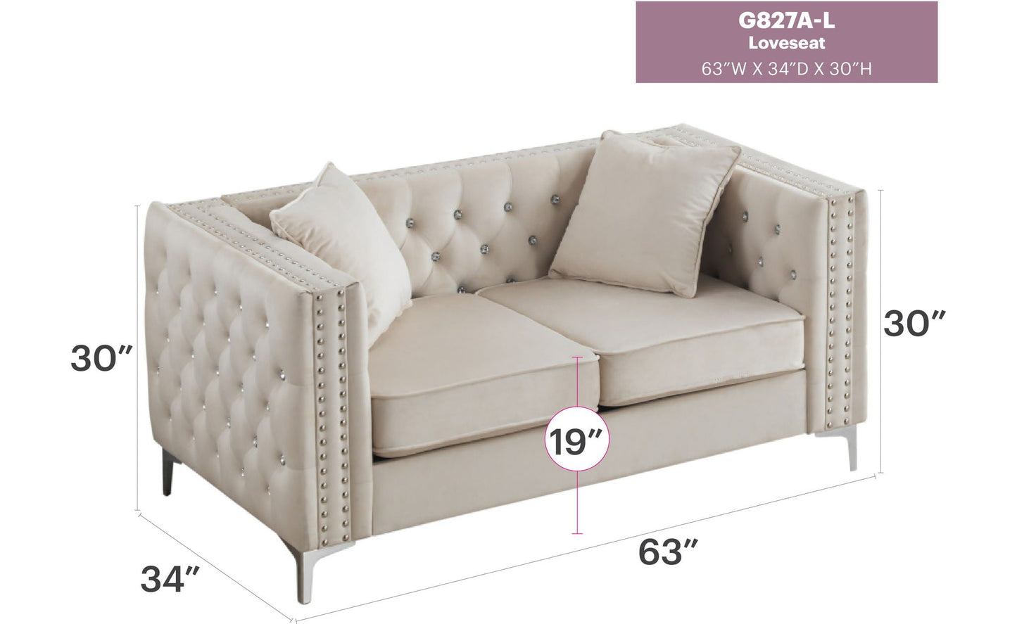 Elegant Track Arm Loveseat