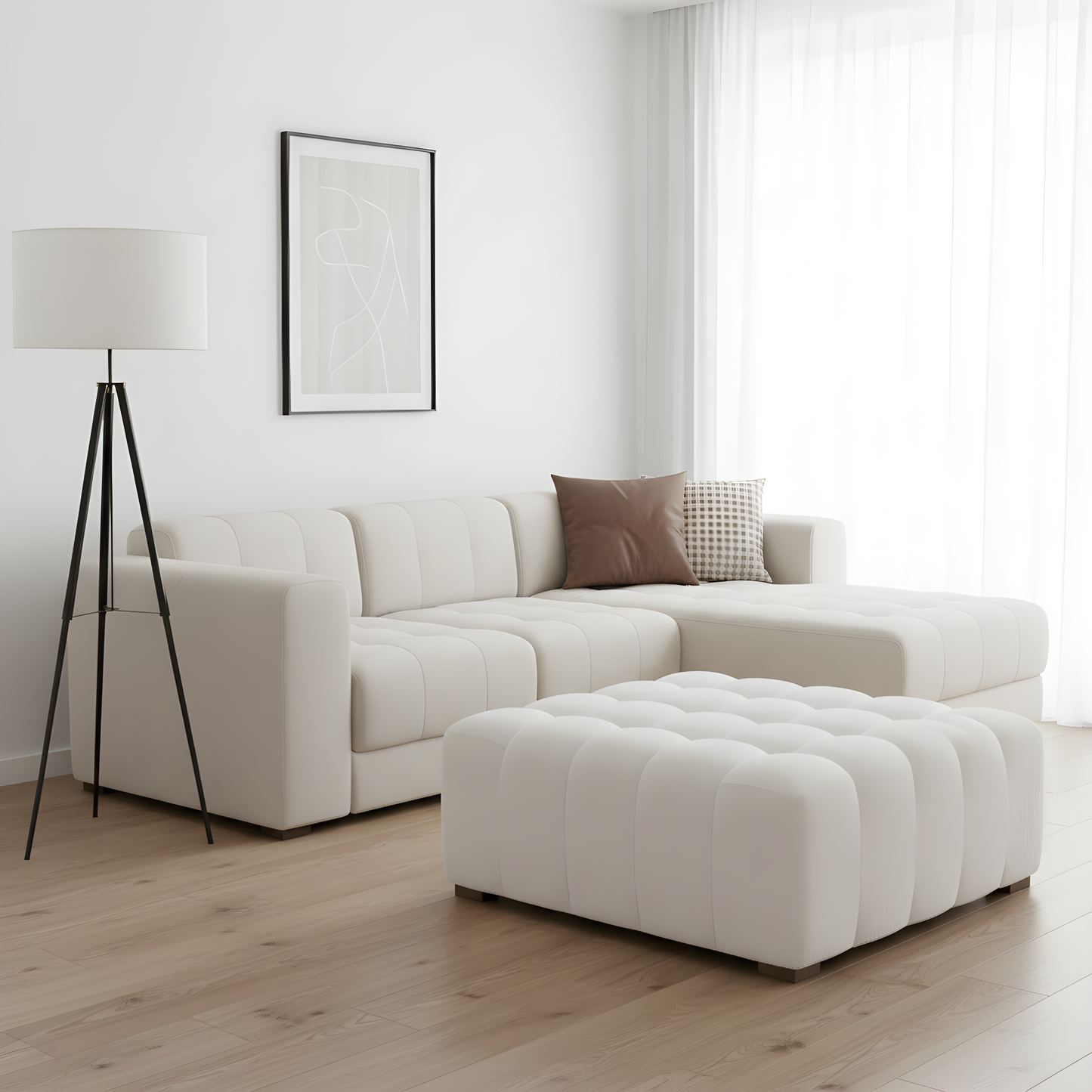 White Boucle Multipurpose Ottoman