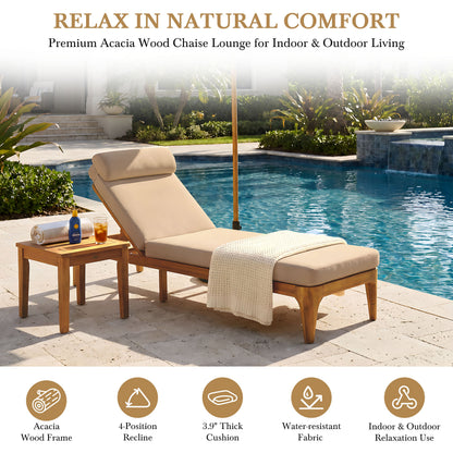 TOPMAX Acacia Wood Chaise Lounge