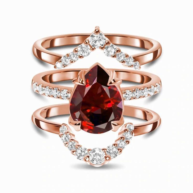 European And American-style Rose Gold Ring With Imitation Garnet