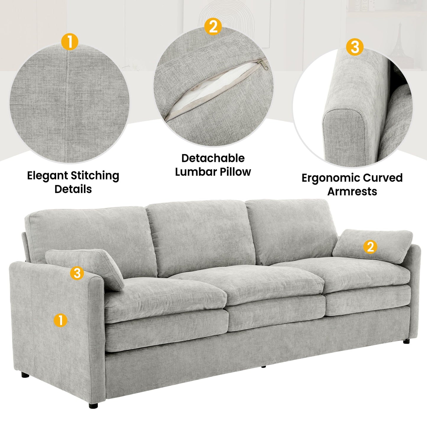 Cozy Upholstered 3 Seater Sofa Cushion For Living Room