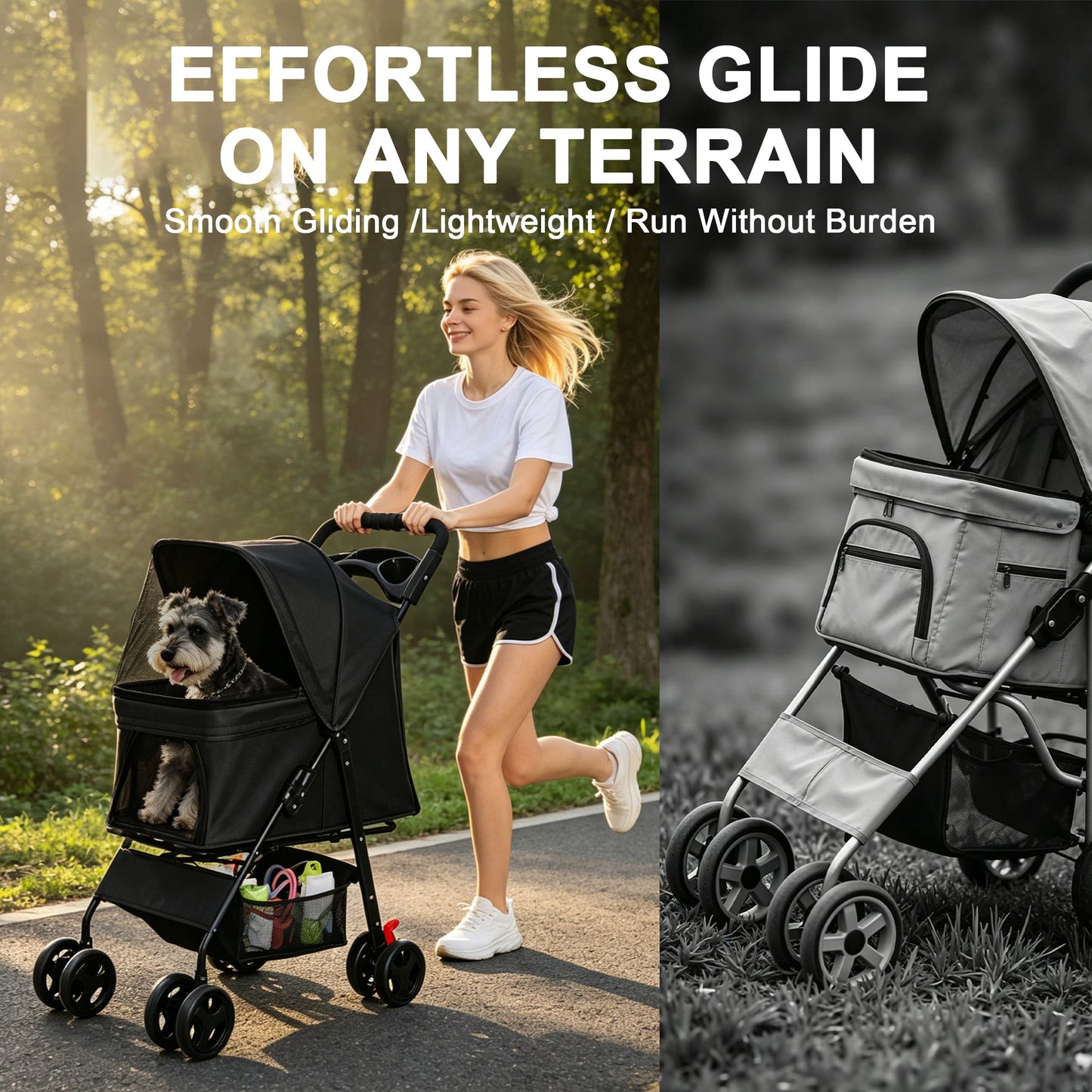 Foldable Pet Stroller for Small Dogs and Cats Under 28 lbs