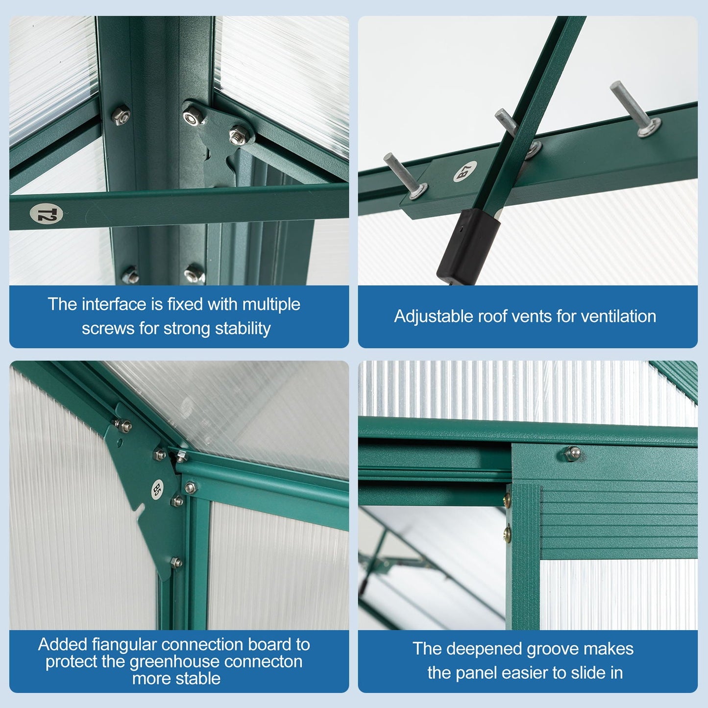 Polycarbonate house Raised Base And Anchor Aluminum Heavy Duty Walk-In houses For Outdoor Backyard In All Season