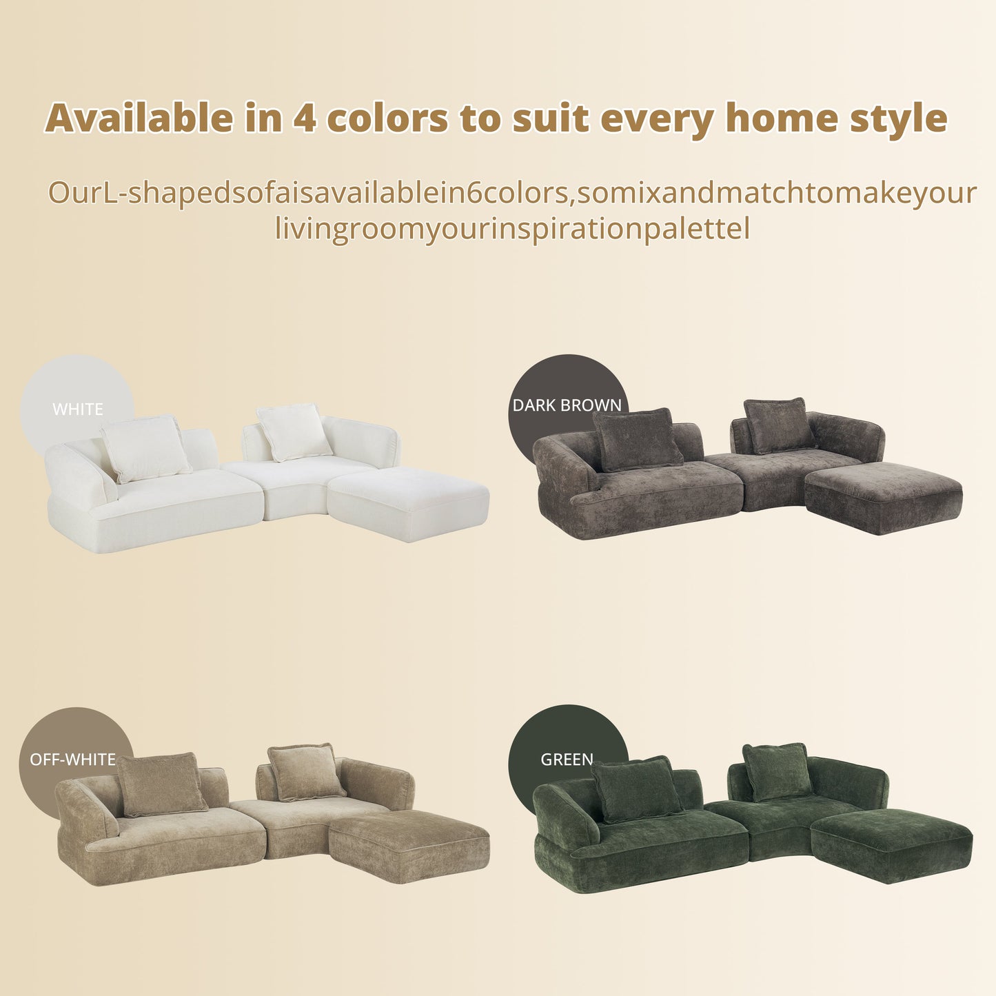 122" Modern L-Shaped Sectional Sofa with High-Density Foam and Chaise Lounge