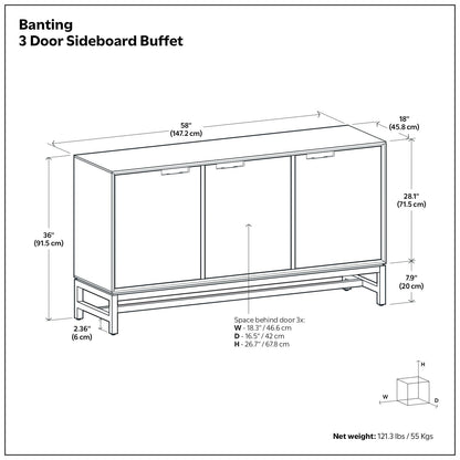 Banting - 3 Door Sideboard Buffet With Adjustable Shelves - Natural Walnut