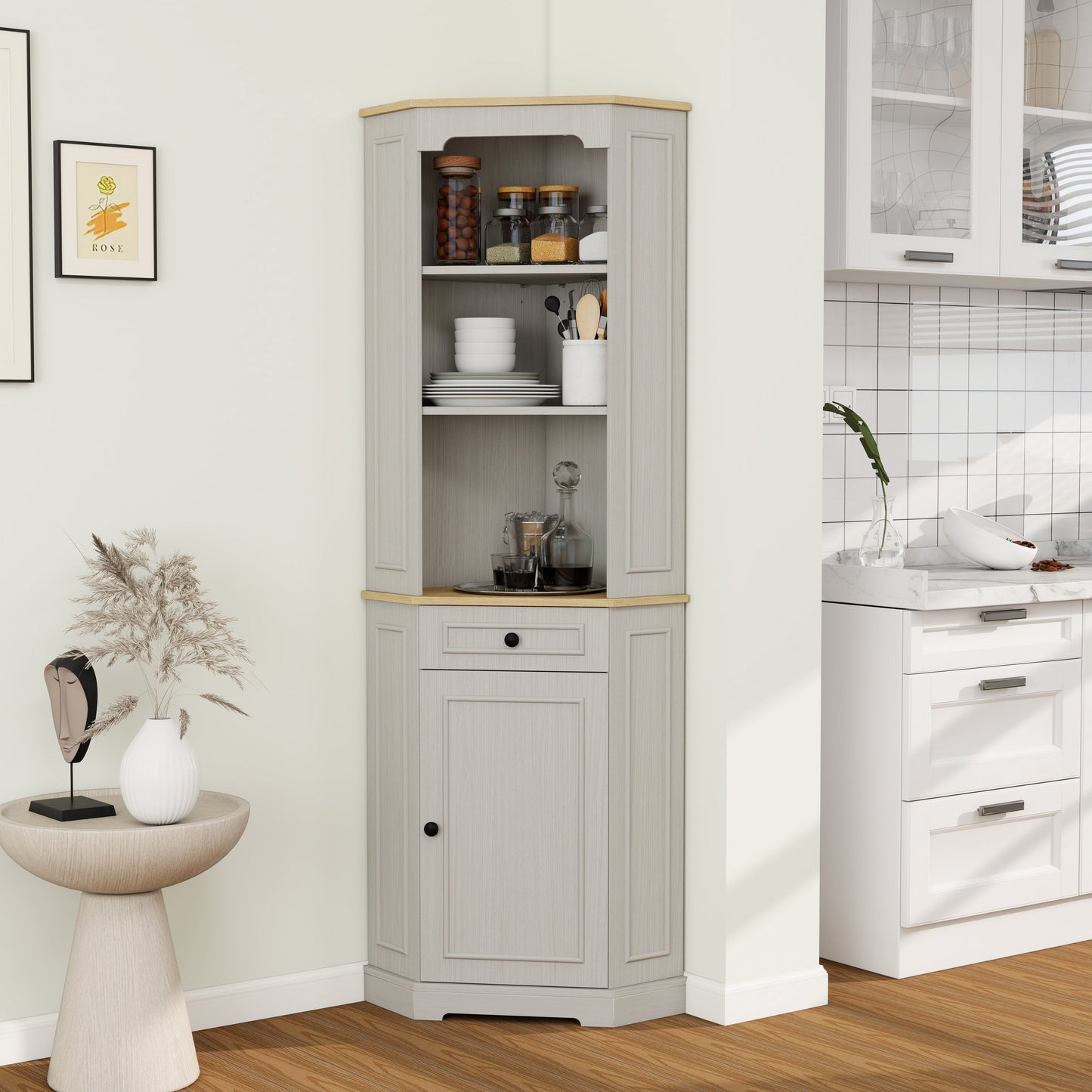 68" Tall Corner Cabinet with Door, Drawer, and Adjustable Shelf