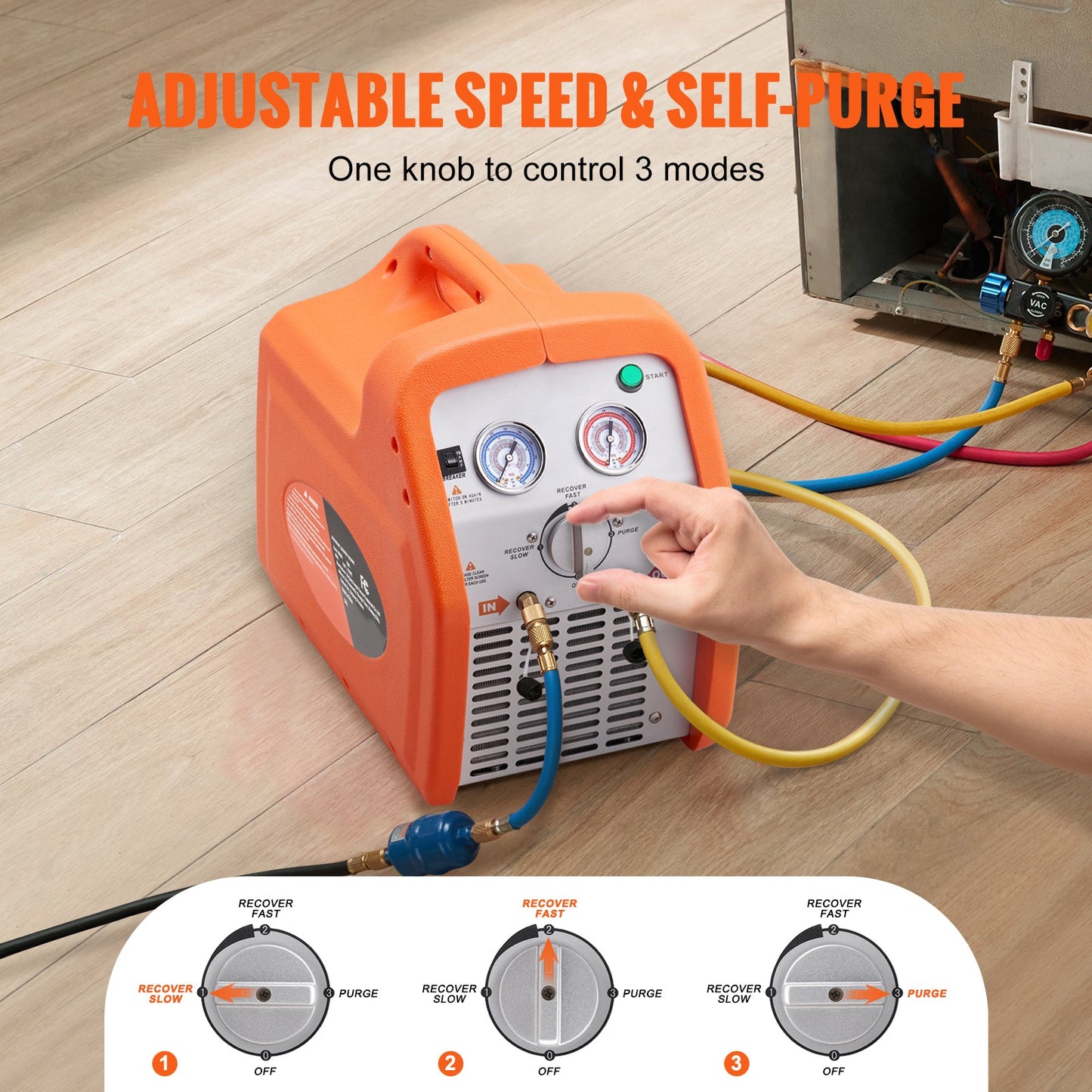 1 HP Refrigerant Recovery Machine - Dual Cylinder Portable AC Recovery