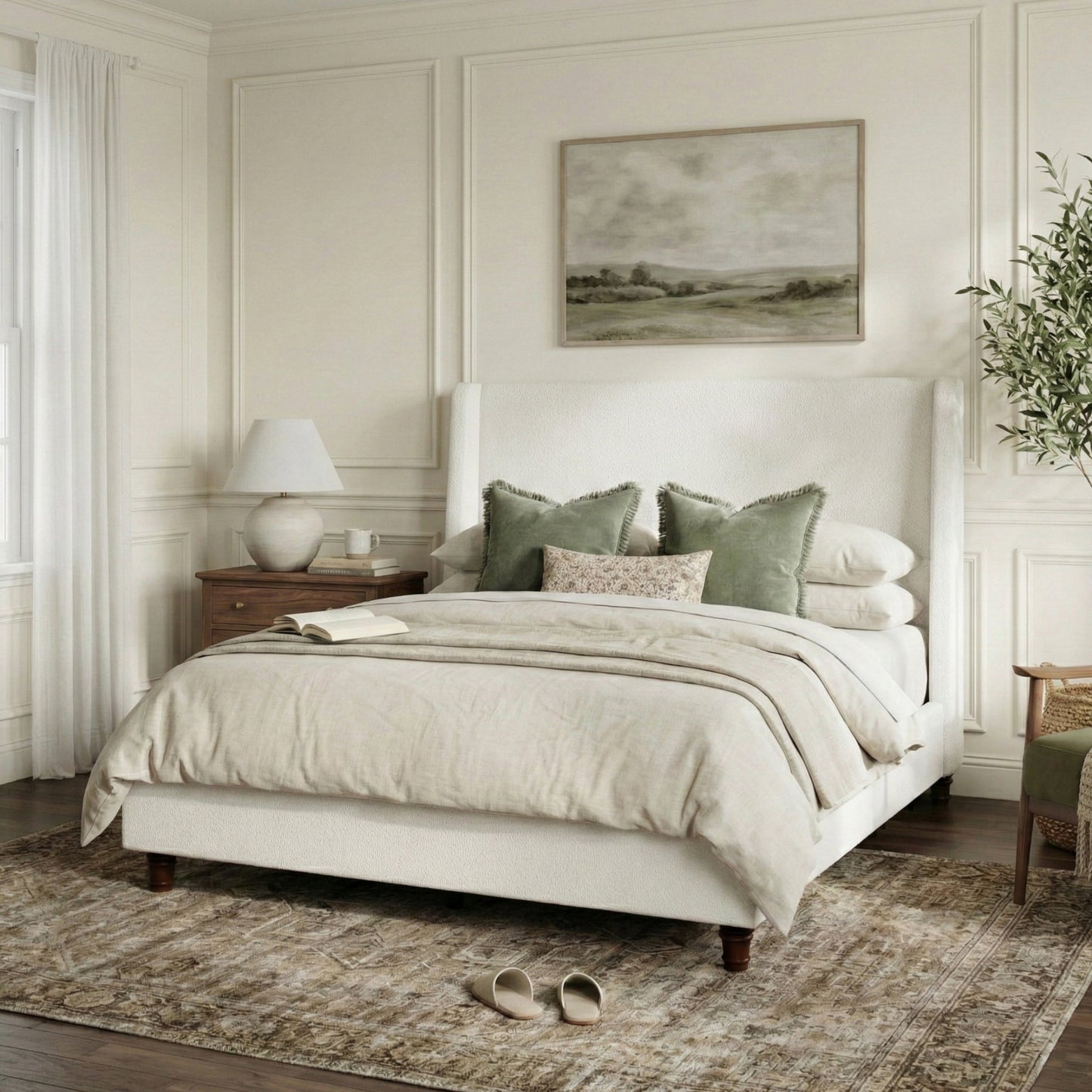 52.7" Tall Wingback Upholstered King Size Platform Bed Frame