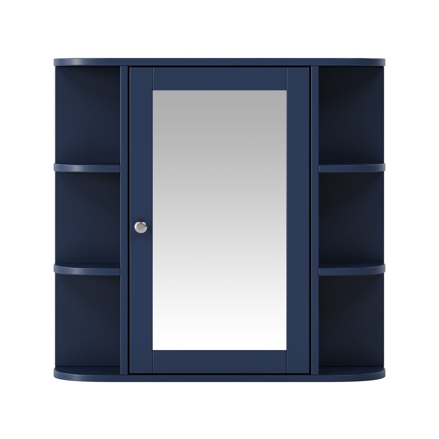 Bathroom Wall Storage Cabinet With Mirror And Adjustable Shelf, 6 Open Shelves
