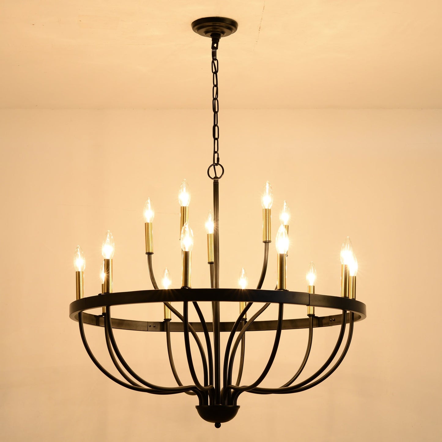 15-Light Industrial Iron Candle Chandelier Modern Farmhouse Pendant Light