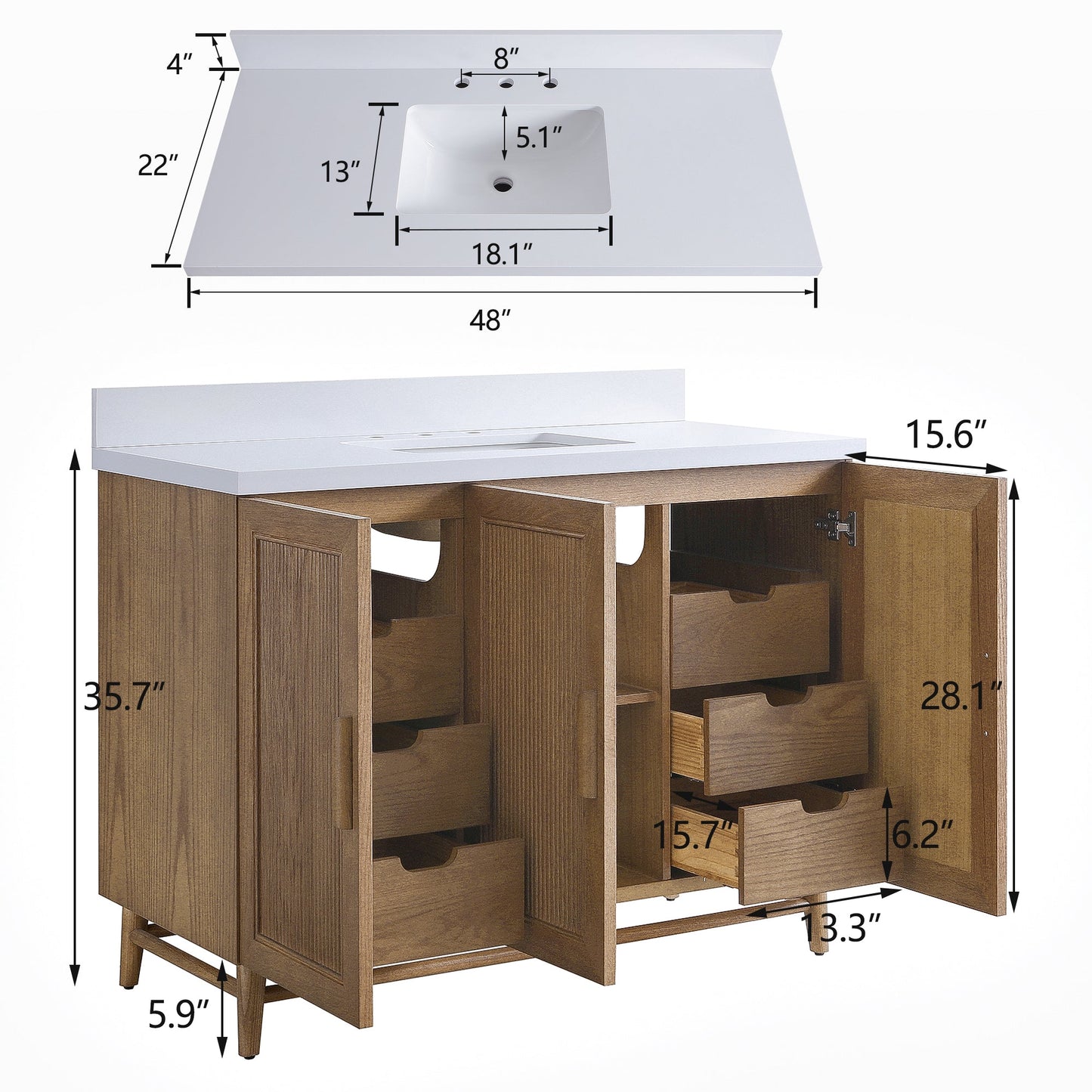 Fully Assembled 48" Freestanding Single Sink Light Coffee Bathroom Vanity