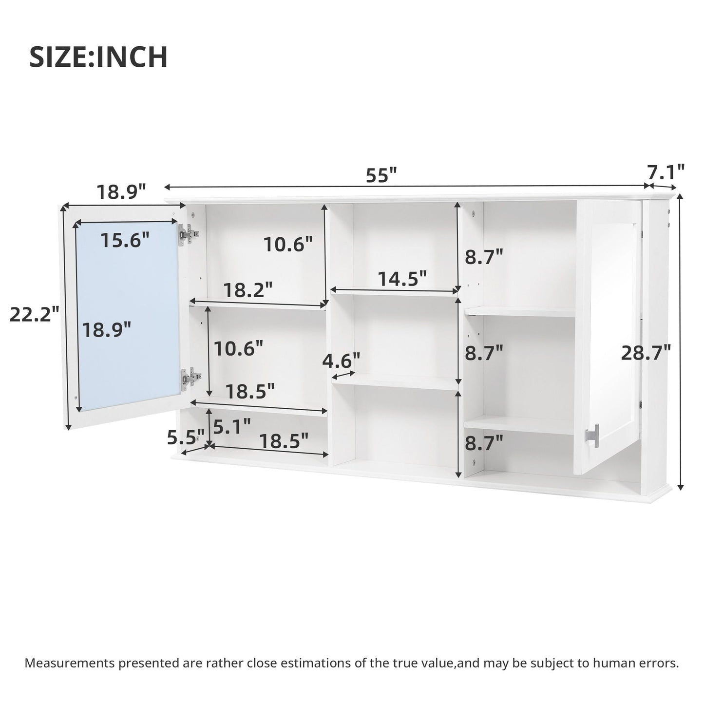 Wall Mount Mirror Cabinet With Adjustable Shelves - White