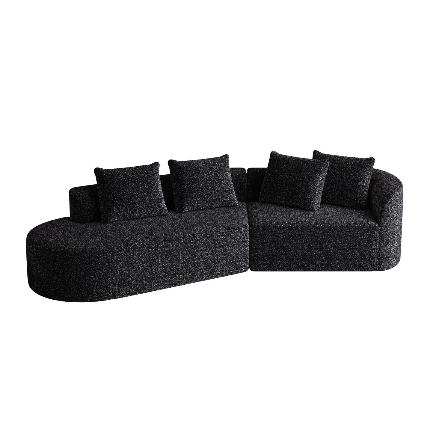 Upholstered Oversized Sectional Sofa, 4 Seater Extra Deep & Wide Seat Curved Cloud Couch With 4 Throw Pillows, Free Combination Living Room - Black