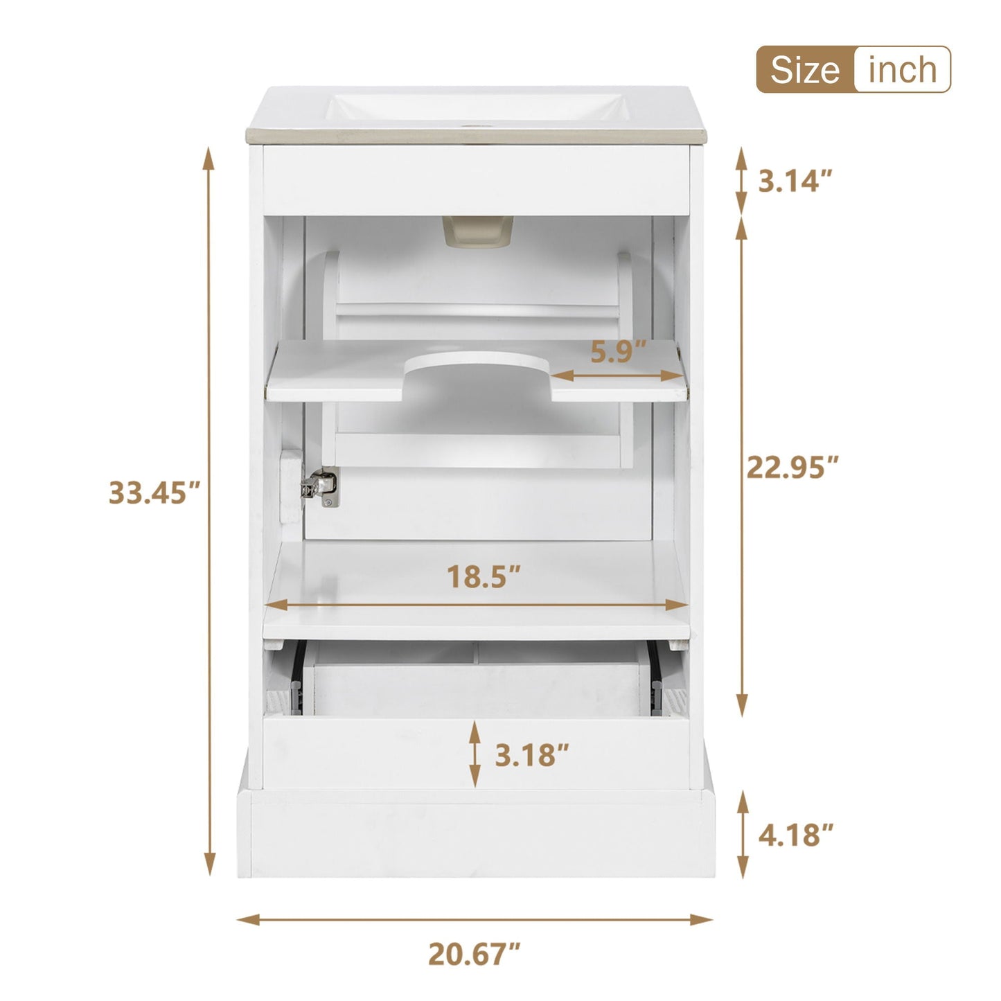 Bathroom Vanity With Sink, Soft Close Door, Adjustable U-Shaped Shelf