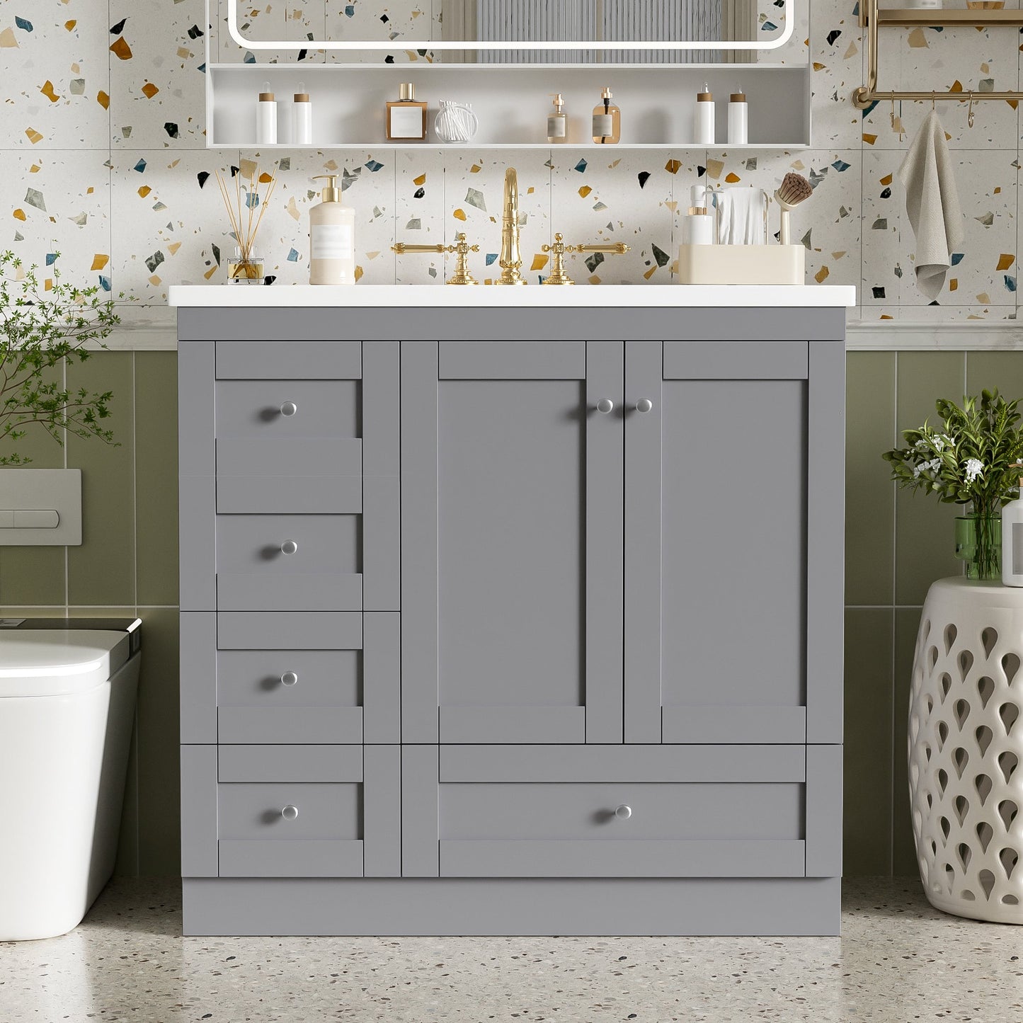 36 Inch Shaker Style Free-Standing Bathroom Vanity Cabinet with Sink