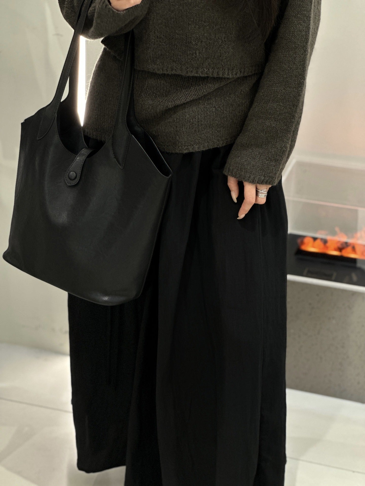 Minimalist High-end Style Basket Bag, New Autumn And Winter Genuine Leather Women's Bag, Roomy Shoulder Bucket Bag For Commuting
