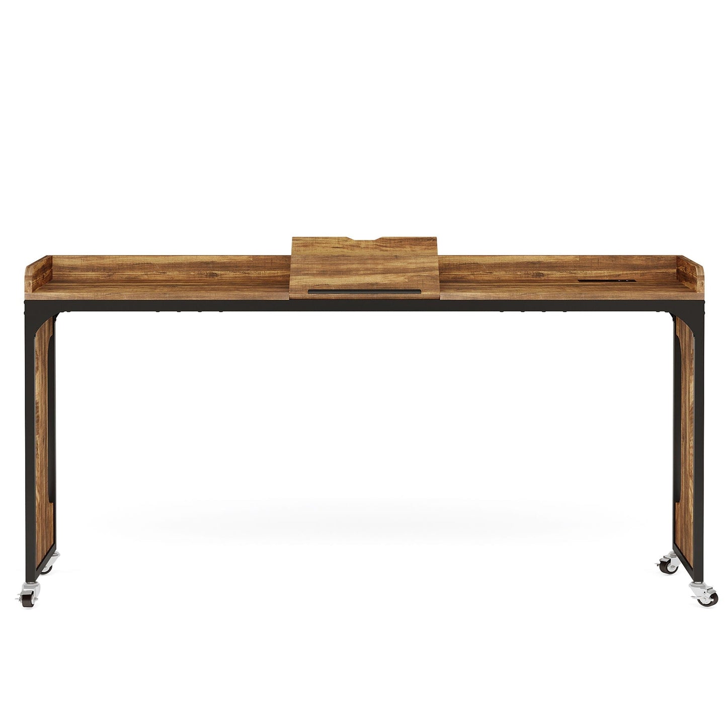 Height Adjustable Overbed Table With Wheels - Rustic Brown