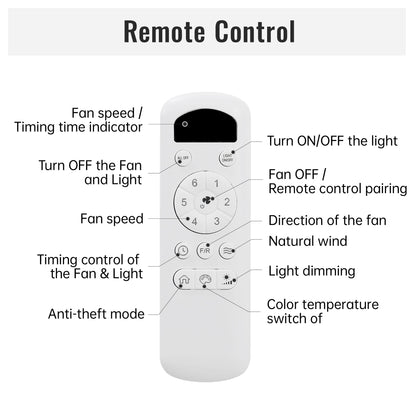 52 Inch Indoor Ceiling Fan With 3 Color Dimmable LED Light and Remote Control