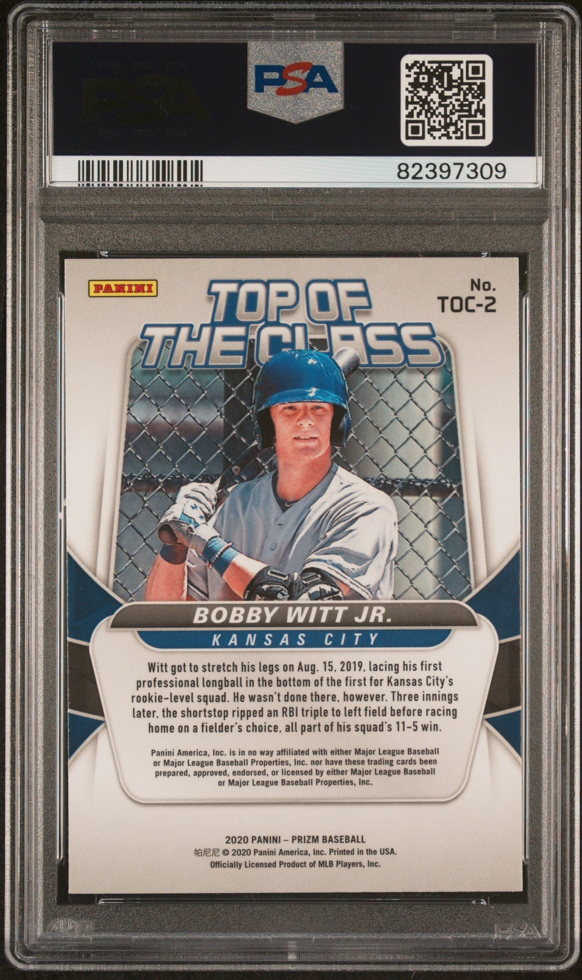 Graded 2020 Panini Prizm Bobby Witt Jr. #TOC2 Top Of The Class Rookie RC Baseball Card PSA 10 Gem Mint