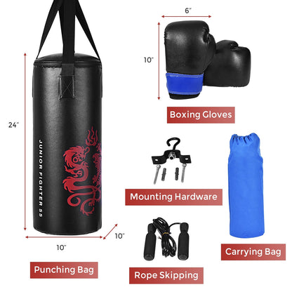 Kids Boxing Set with Punch Bag, Gloves & Jump Rope - 24 Inch