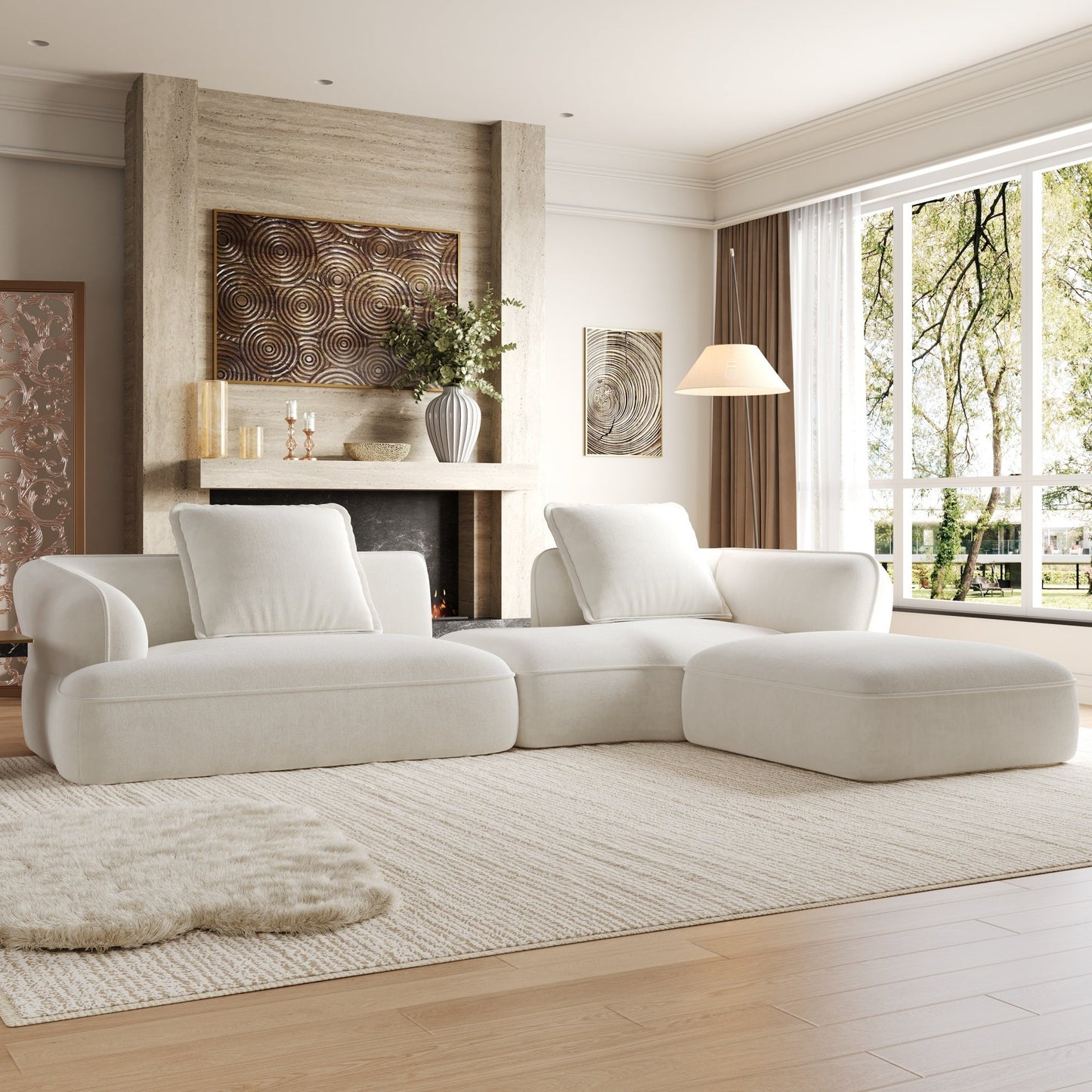 122" Modern L-Shaped Sectional Sofa with High-Density Foam and Chaise Lounge