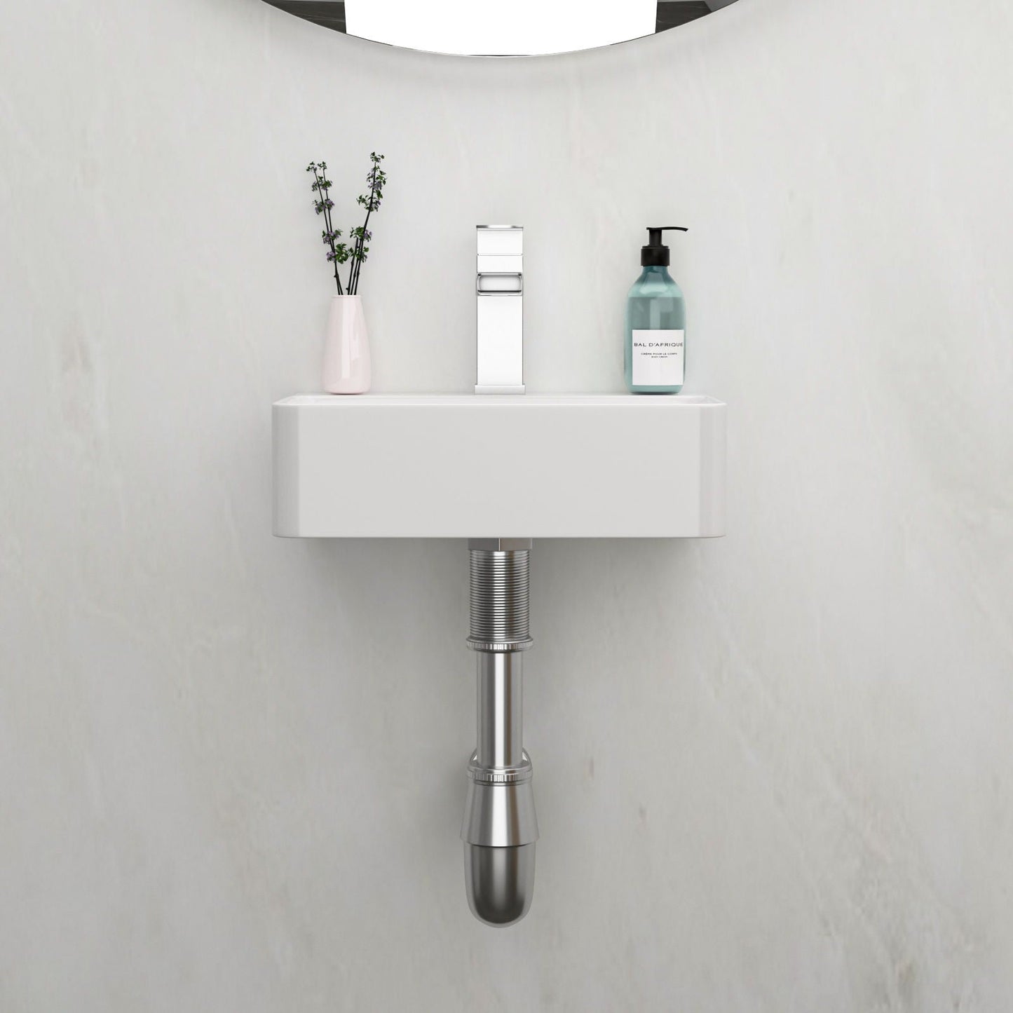 Ceramic Rectangle Wall Mount Bathroom Sink With Single Faucet Hole