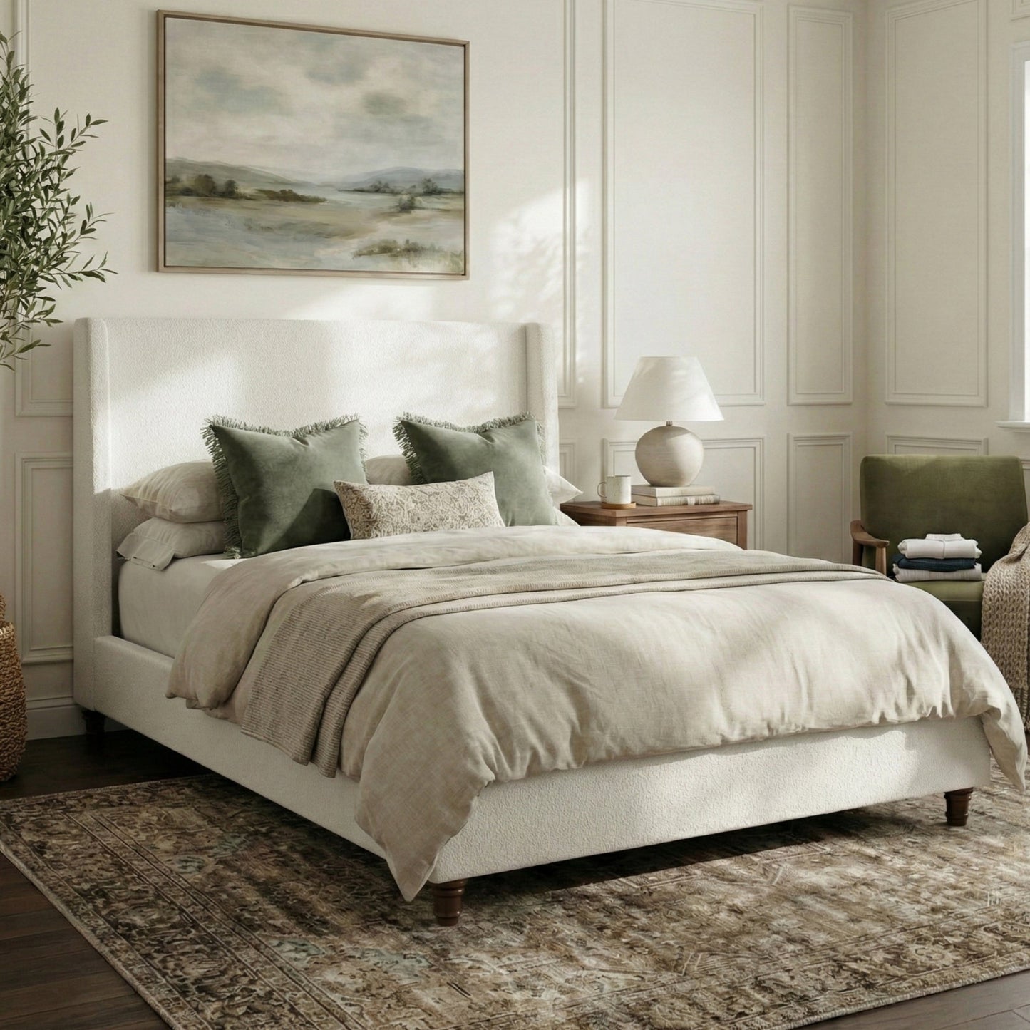 52.7" Tall Upholstered Wingback Queen Platform Bed Frame