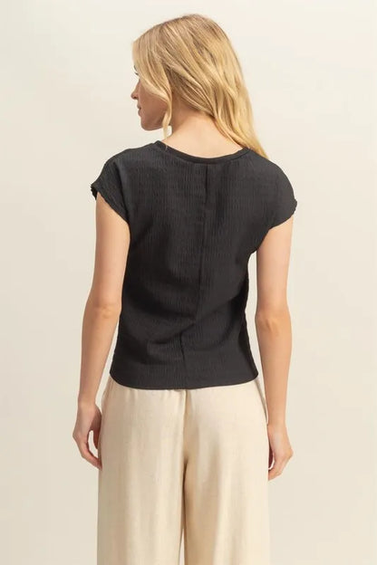 HYFVE Textured Round Neck Cap Sleeve Knit Top