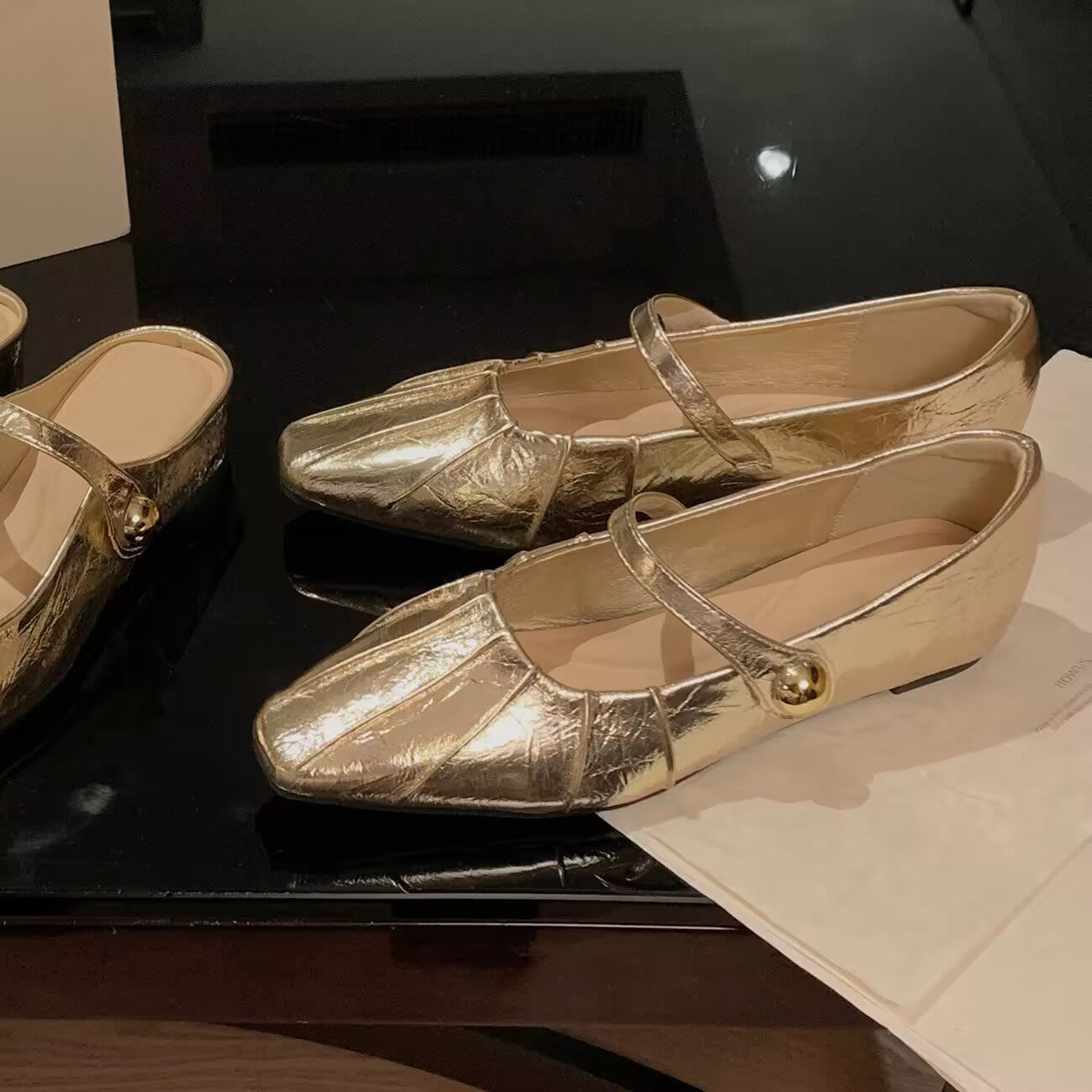 2026 Summer New Women French Style Mary Janes, Inner Heightening Wrinkle Square Toe Shallow Shoes With Single Strap Buckle Fashion Flats