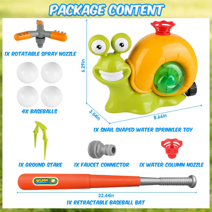 2 In 1 Snail Water Sprinkler Baseball Toy With 2 Sprinkler Nozzles 360¡ Rotating Spray Baseball Sprinkler Summer Water Toy For 4-8Years Old Boys Girls