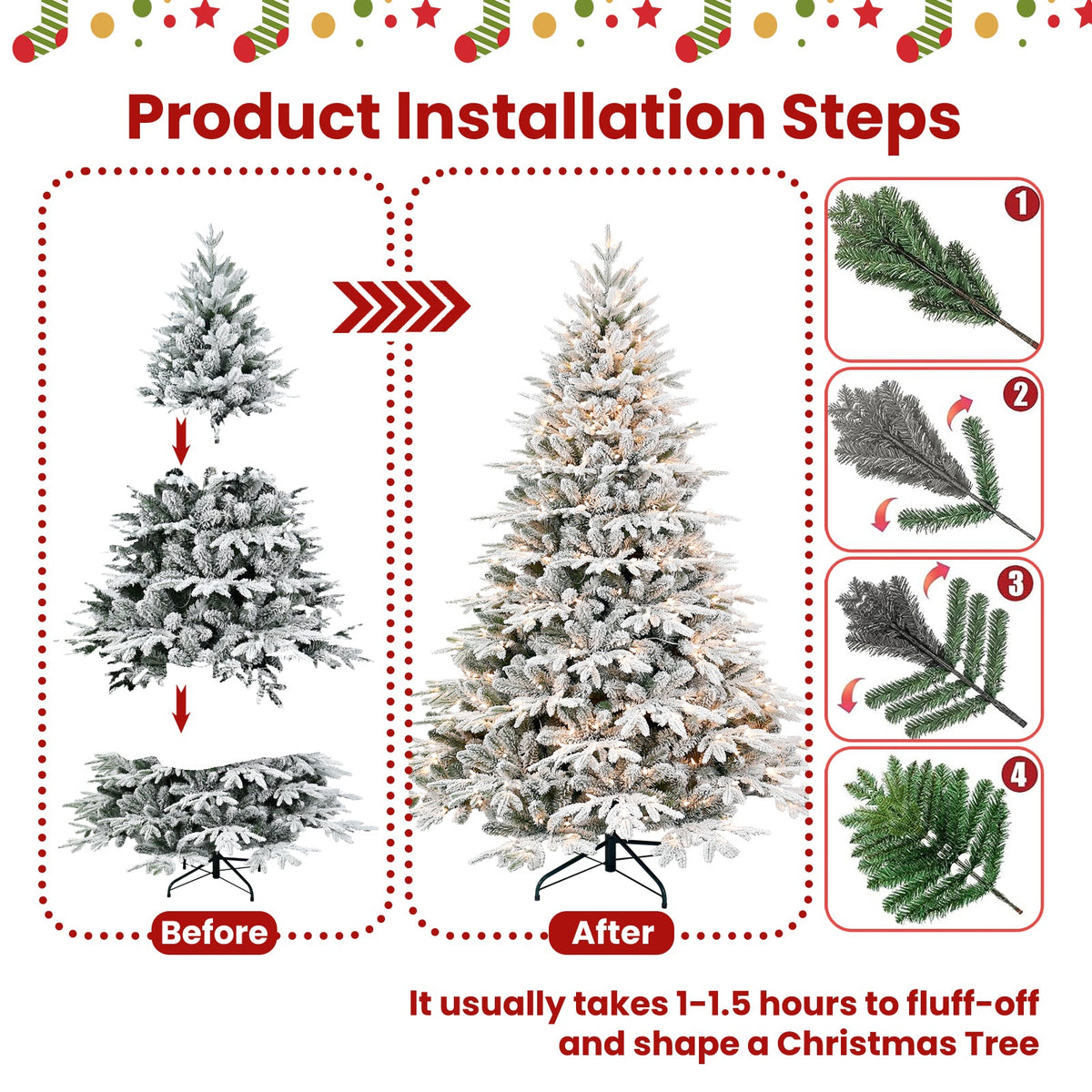 6.5ft Pre-Lit Flocked Artificial Christmas Tree