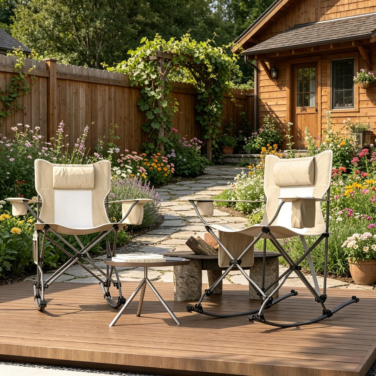 Set of 2 Rocking Park Chairs - Portable Folding Camping Chairs