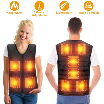 Heat Jacket Vest 3 Heating Gear Adjustable USB Heated Vest Warm Heat Coat Vest with 10 Heating Pads For Men Women Winter Outdoor Activity
