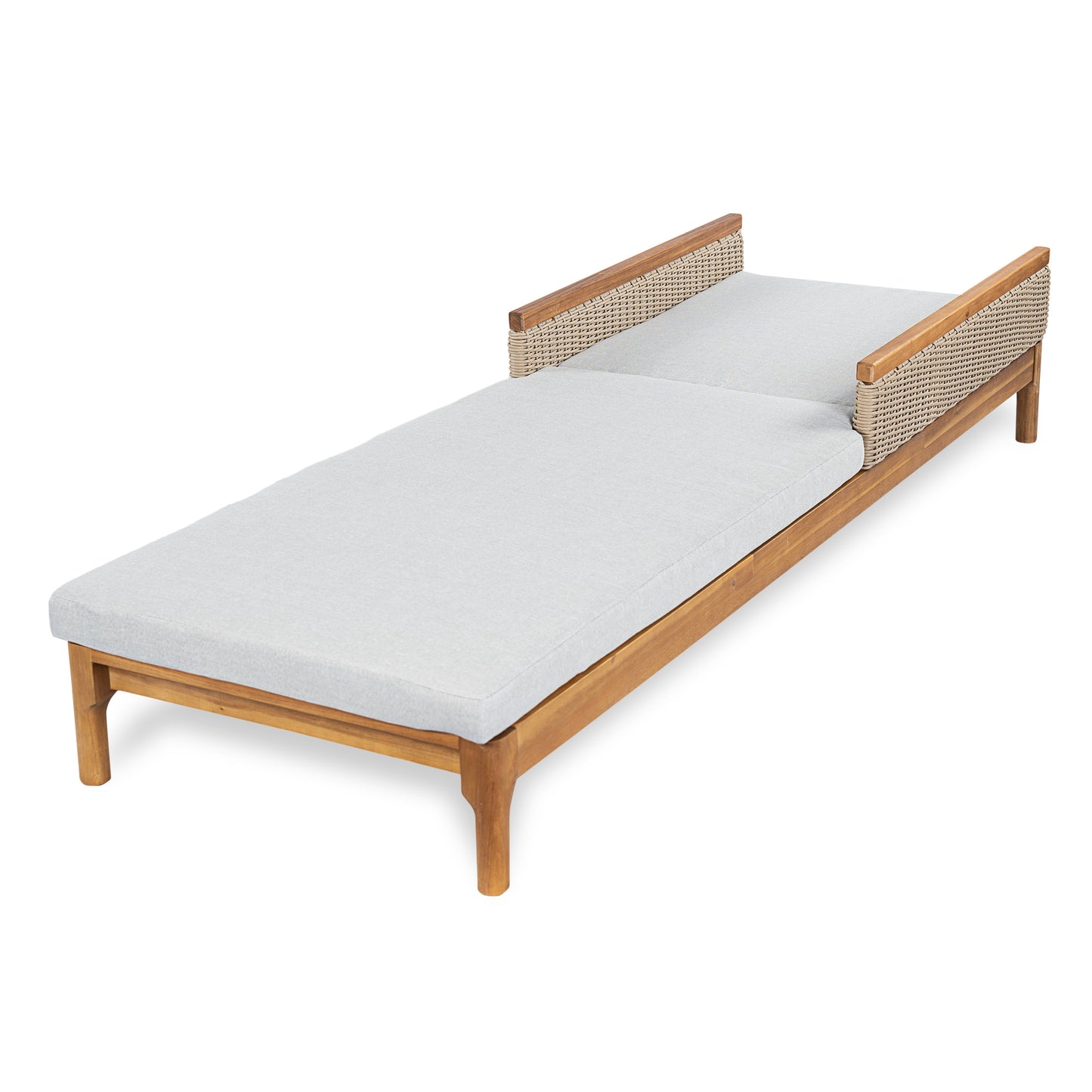 76.8" Solid Acacia Wood Sun Lounger Set of 2 with Grey Cushions