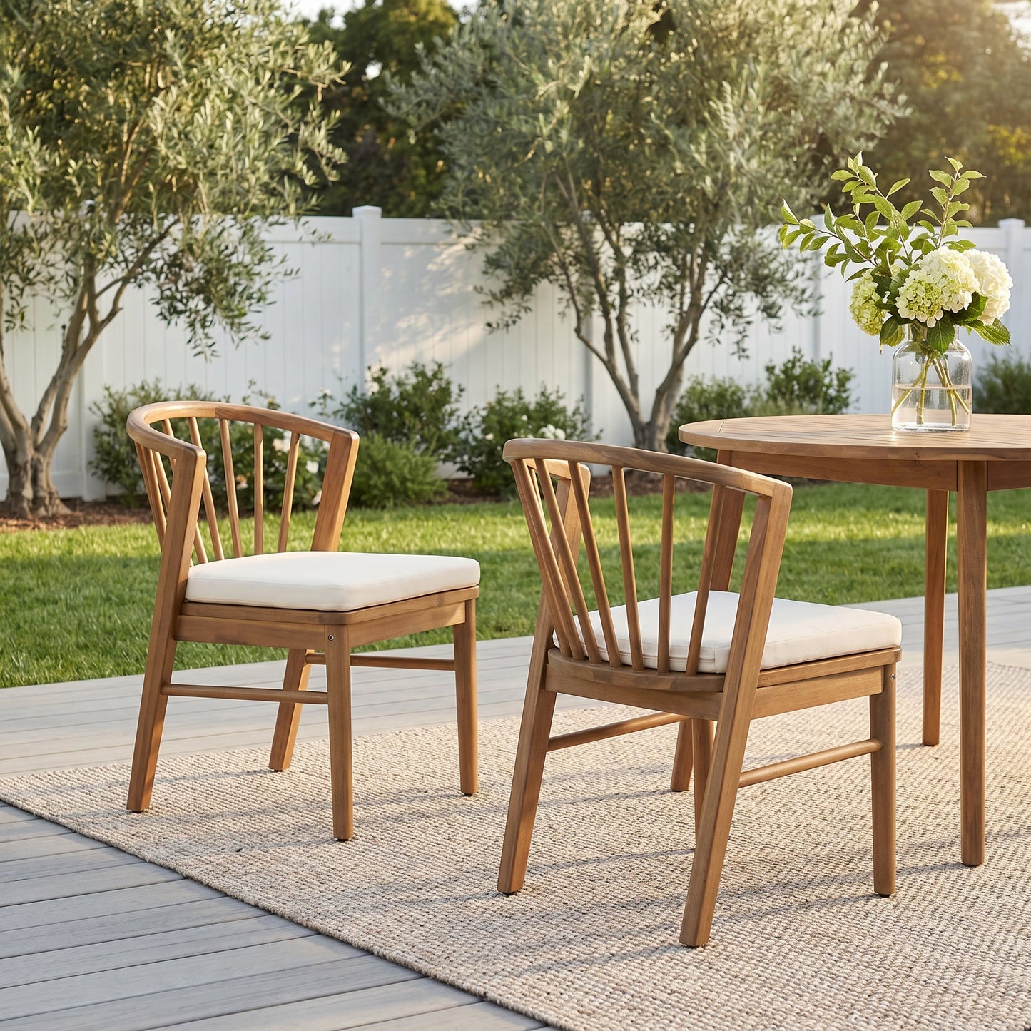 Outdoor Dining Chairs Set of 2, Acacia Wood Patio Chairs with Cushions