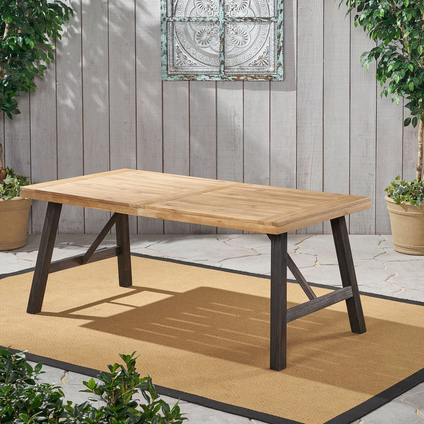 Outdoor Dining Set with 2 Benches and 1 Dining Table - Light Brown