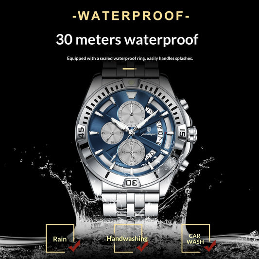 Multifunctional Dual-button Butterfly-clasp Waterproof Mens Watch