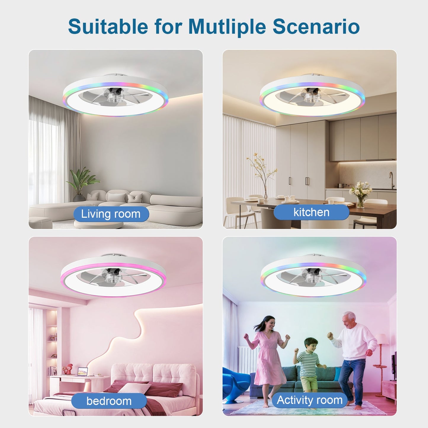 23.6" Modern RGB Ceiling Fan with Lights