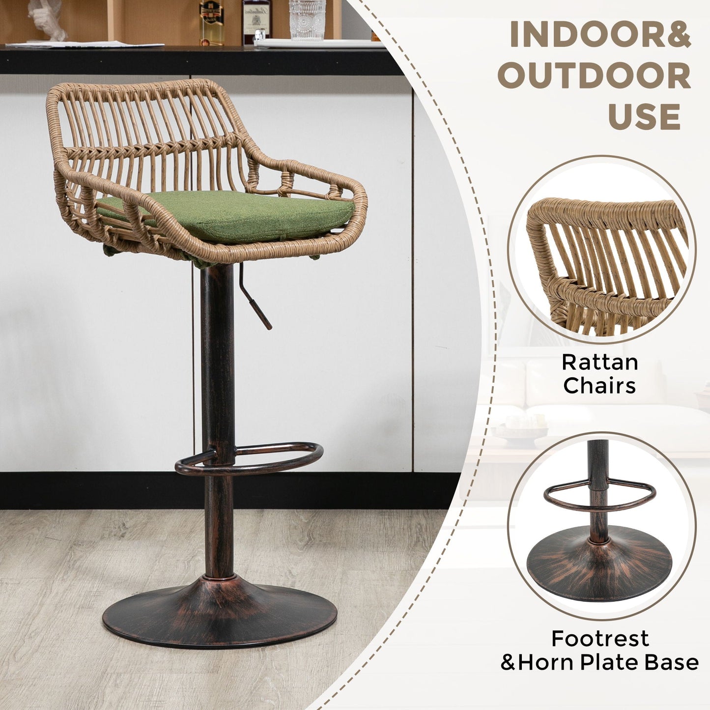 Modern Swivel Bar Stools Adjustable Counter Chairs With Footrest (Set of 2)