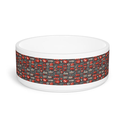 Crimson Cogs and Circuitry Pattern - Pet Bowl