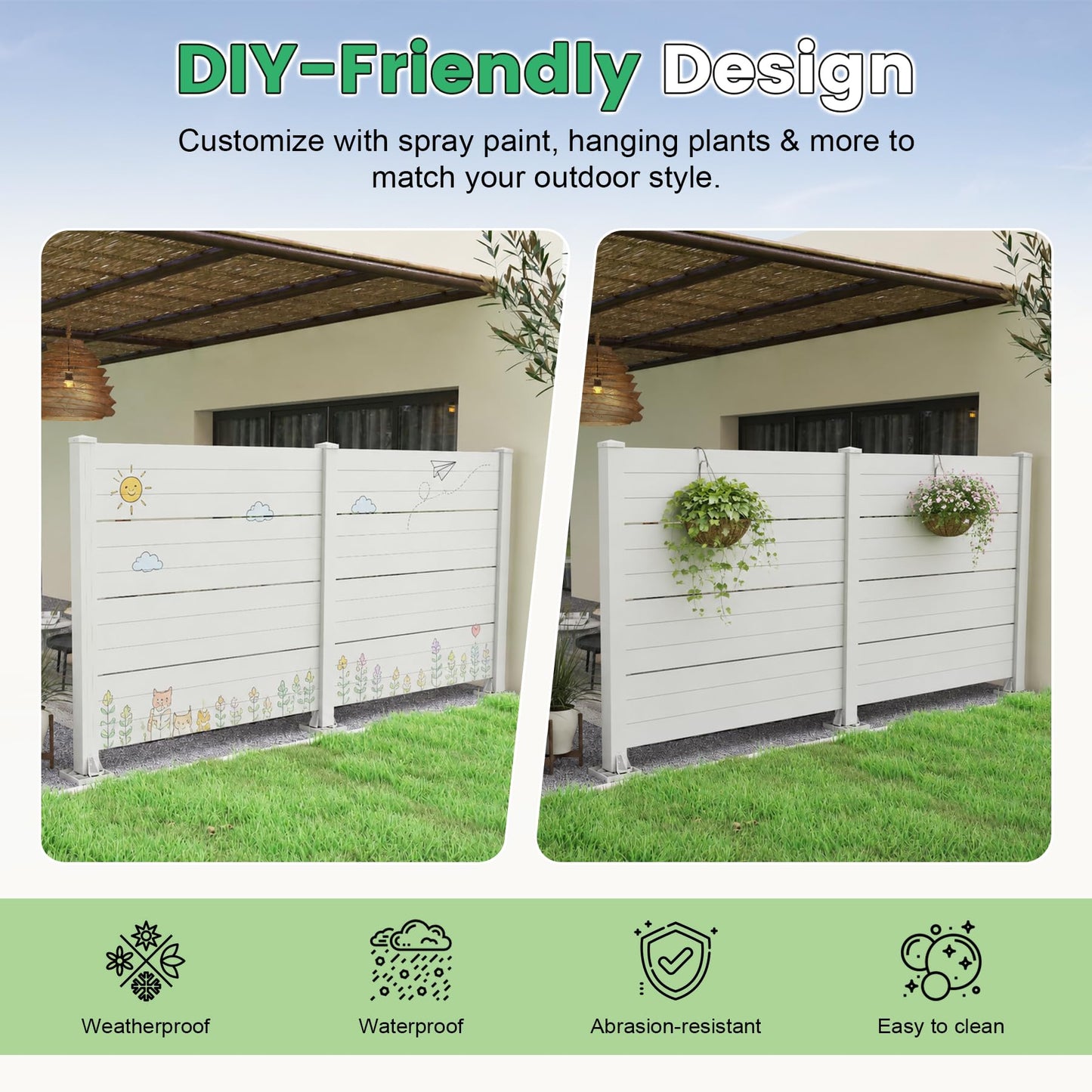 50" W x 49" H Outdoor Privacy Screen with Aluminum Posts, 2 Panels