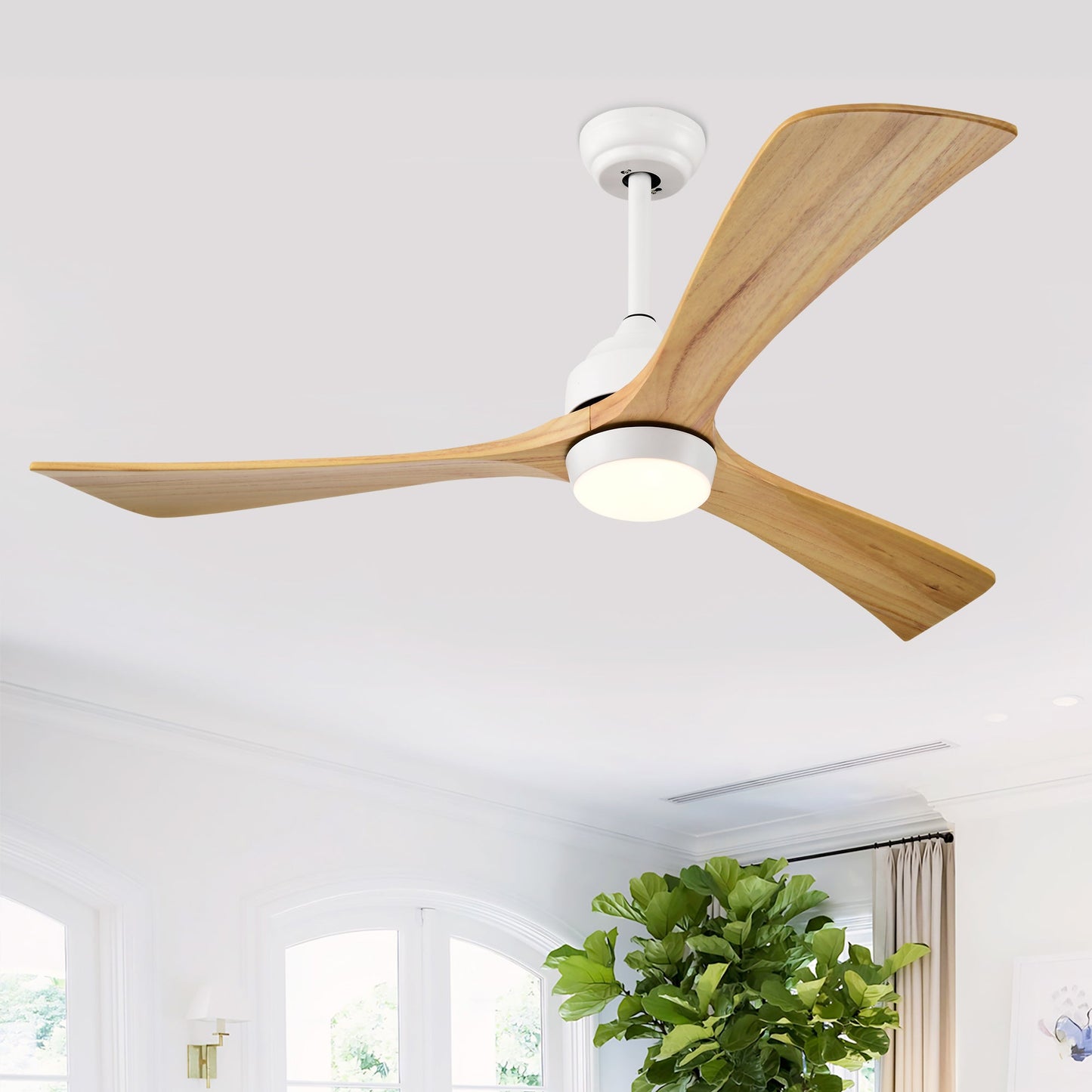 52" Solid Wood Blades Ceiling Fan with Lights and Remote Control