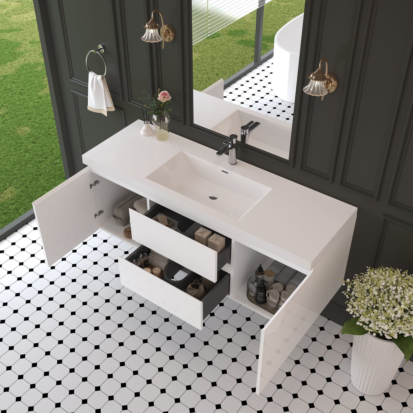 60" Floating Bathroom Vanity with Sink and Wall-Mounted Storage Cabinet