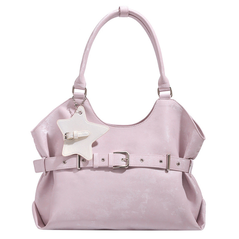 Belt-designed Single-shoulder Tote Bag Large Capacity For Women