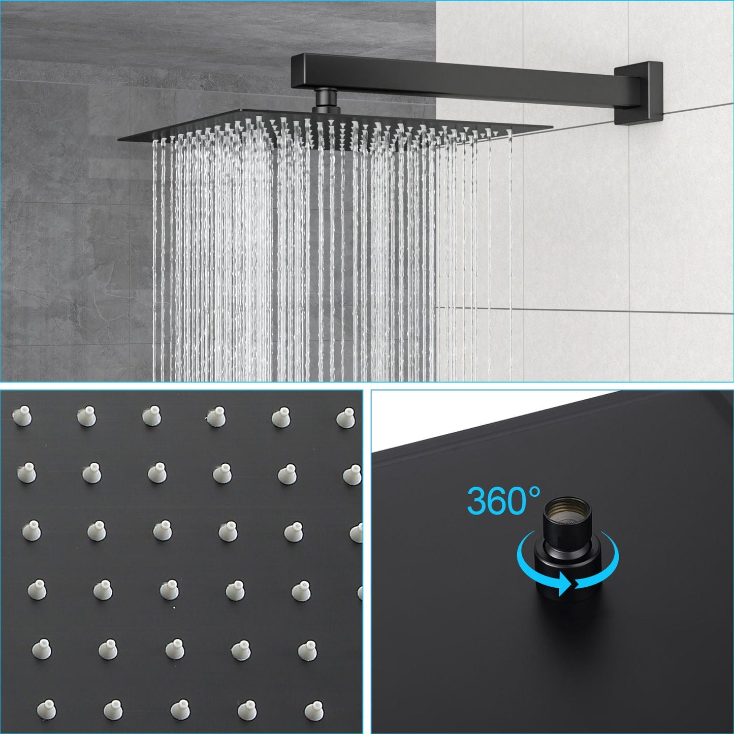 Dual Shower Head System With Square Rain Shower And Rough In Valve