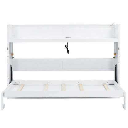 Murphy Bed With Desk, LED Light And USB Charging Station