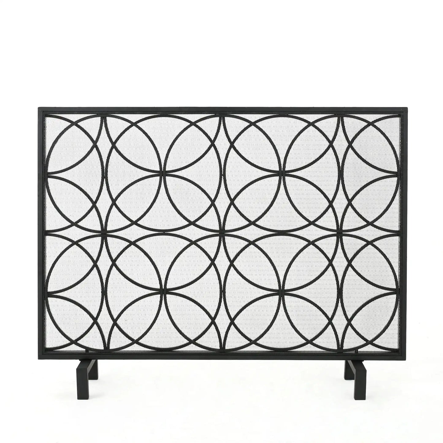Thayer Single Panel Iron Fireplace Screen with Geometric Design