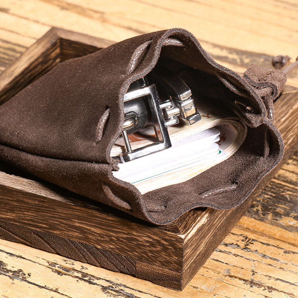 First-layer Cowhide Braided Drawstring Storage Pouch, A Wallet Thats Both Vintage And Stylish
