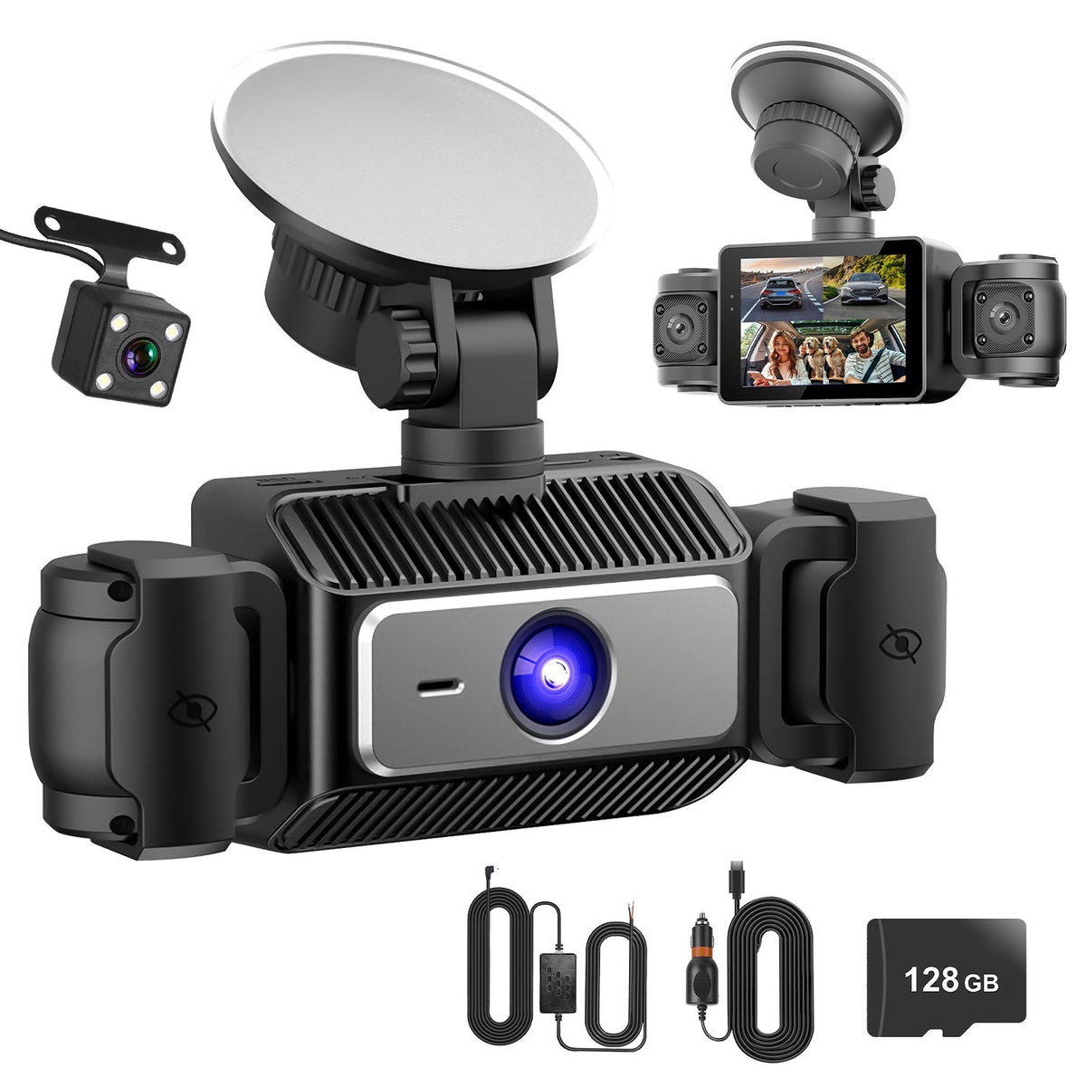 4-Channel Car Dash Cam | 1080P Front, Side/Rear Views, Night Vision & Parking Monitor